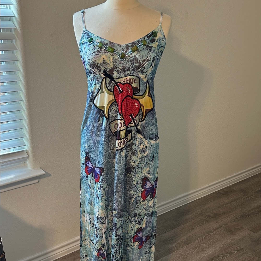 Spy zone exchange-Heart & Butterfly Blue Maxi Dress